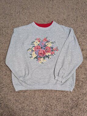 Basic Editions Vintage Gray Floral Sweatshirt